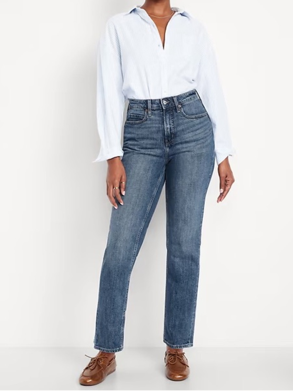 {Old Navy} "High Rise Curvy OG Straight" Short Blue Stovepipe Stretch Jeans